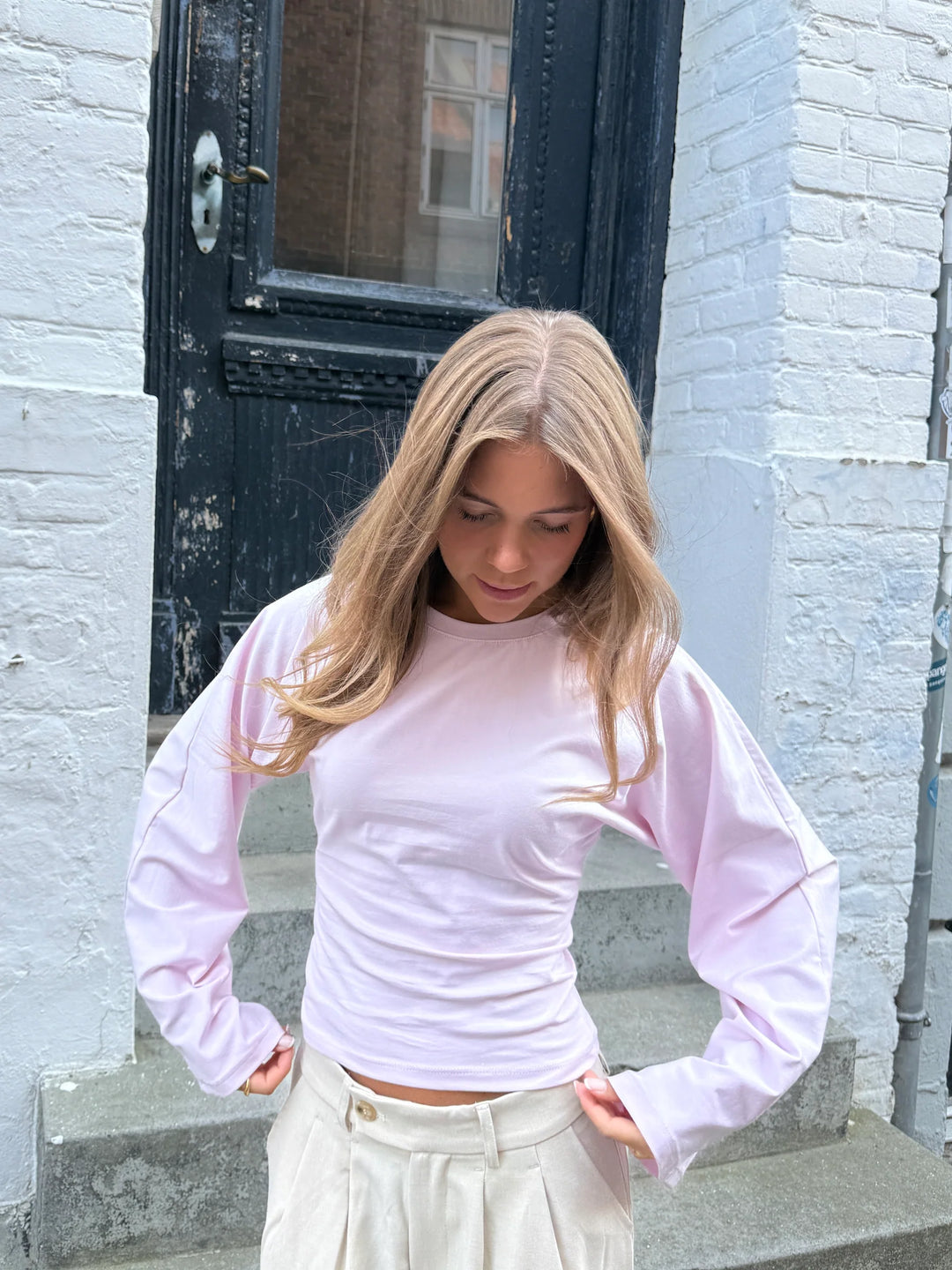 KLARA TOP LS | WAISTED baby pink
